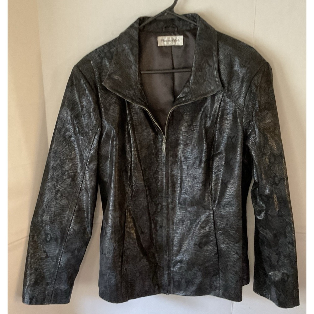 Preston & York Womens M Vintage Leather Jacket Snake skin Print Y2K Moto